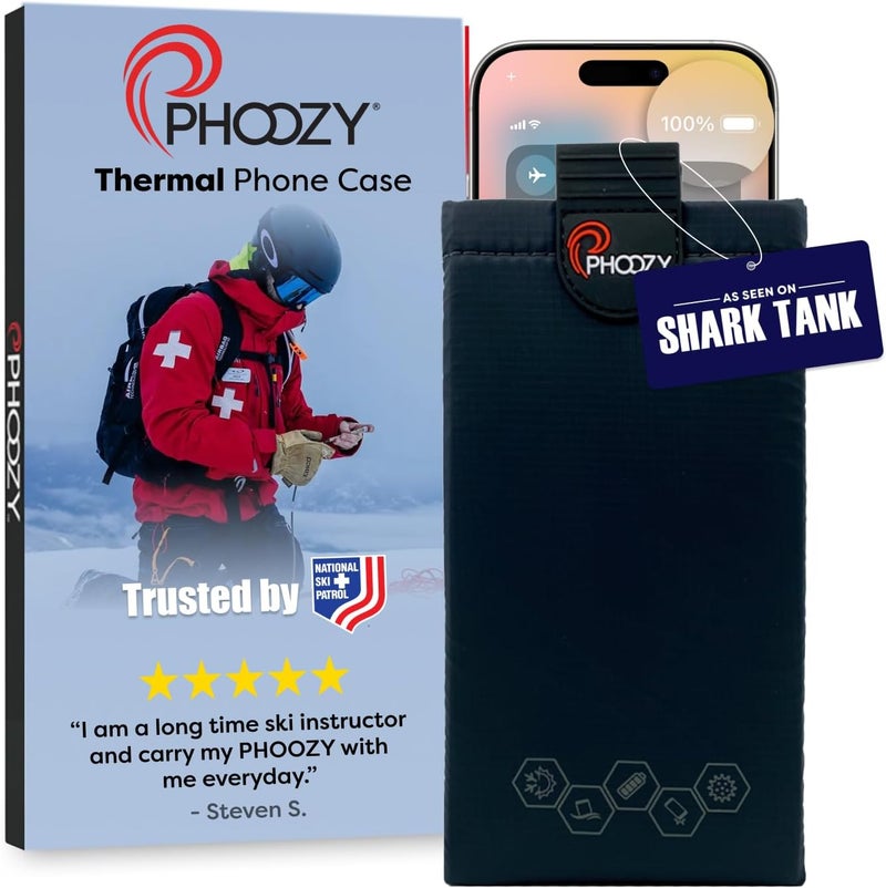 PHOOZY XP3 Ultra-Durable Thermal Phone Case for Extreme Cold | Insulated Phone Case Extends Battery Life 4X | Snowboard & Ski Gear | As Seen on Shark Tank | Large - Black - Image 1